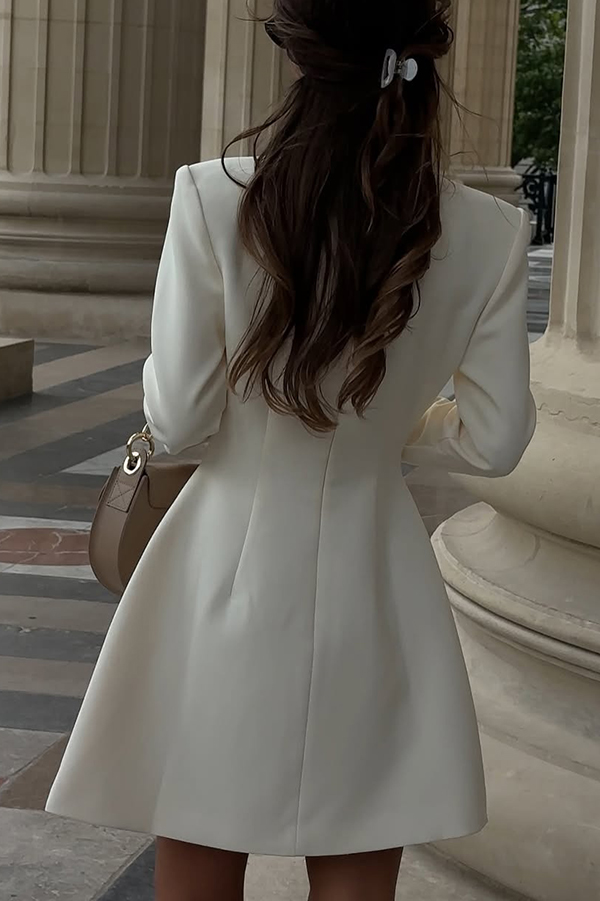 Solid Color Long-sleeved Slim-fit Button-down Casual Mini Dress-consonak