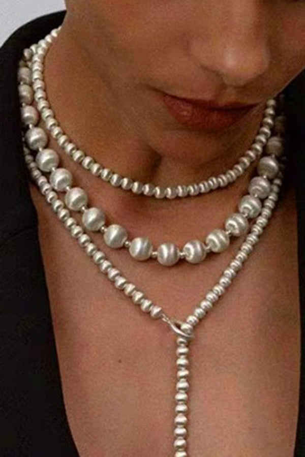 Fashionable Round Beaded Brushed Necklace-consonak