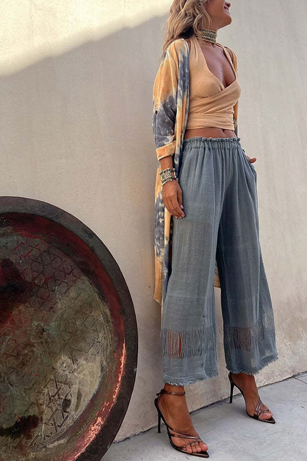 Isley Tie Dye Print Open Front Long Sleeve Ruffle Duster Kimono-consonak