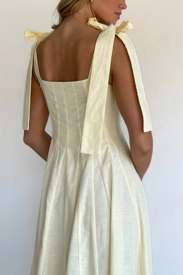 Solid Color Sleeveless Tie-up Suspender Elegant Patchwork Maxi Dress-consonak