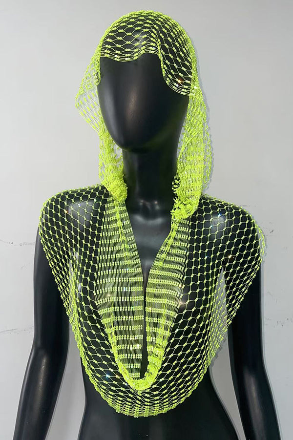 Fashion Fishnet Rhinestone Hooded Vest-consonak
