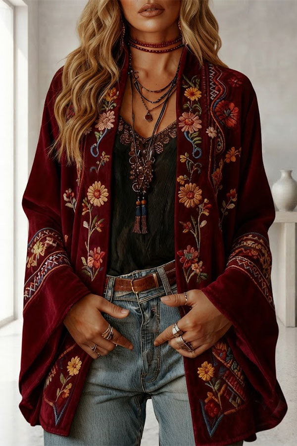Essential Mosaic Velvet Open-Front Jacket-Consonak