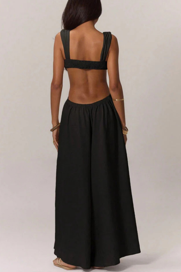 Solid Color Casual Camisole Loose Stretch Wide-leg Jumpsuit-consonak