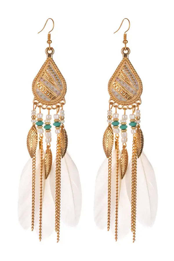Boho Vintage Colorful Feather Tassel Dangle Drop Earrings-consonak