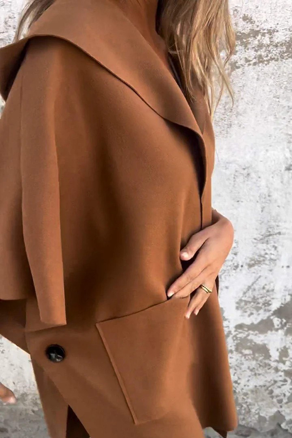 Solid Loose Pocket One Piece Hooded Cape Jacket-consonak
