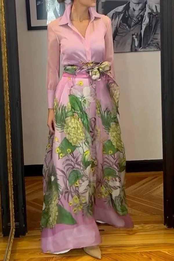 Seeds of Happiness Tulle Floral Print Elastic Waist Belt Pocketed Maxi Skirt-consonak