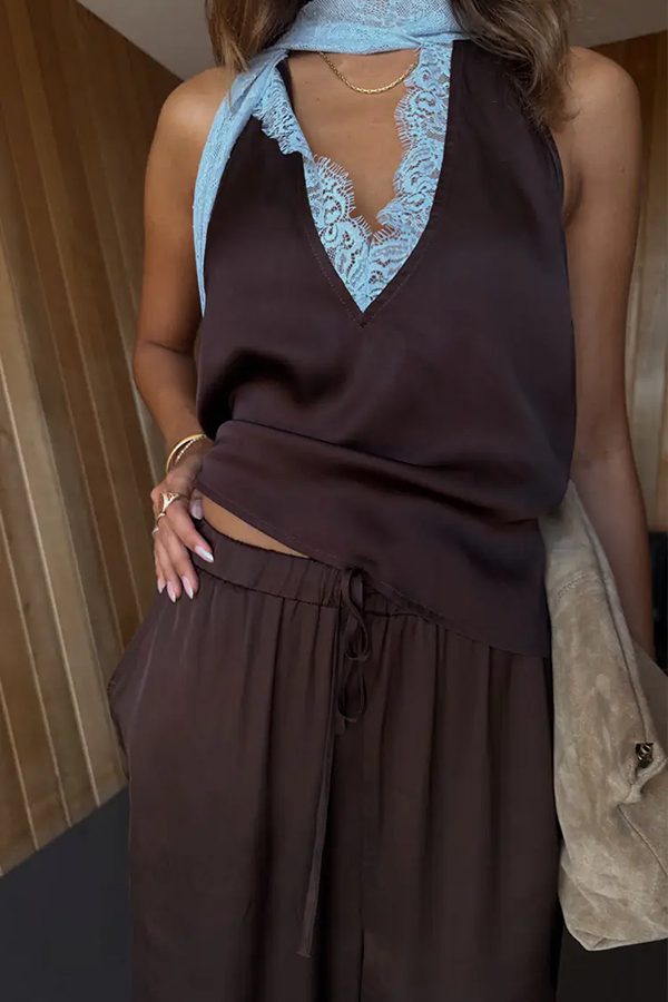 Sunday Social Satin Drawstring Elastic Waist Pocketed Loose Jogger Pants-consonak