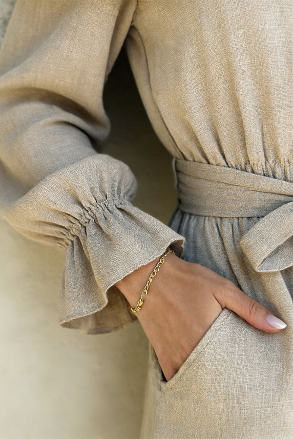 Linen Blend Off-shoulder Tie-up Casual Pocket Ruffle Mini Dress-consonak