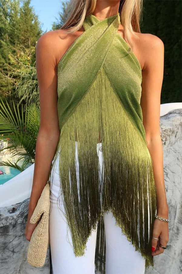 Metallic Tassel Scarf: Perfect for A Luxurious Halter Top or A Belted Skirt-Consonak