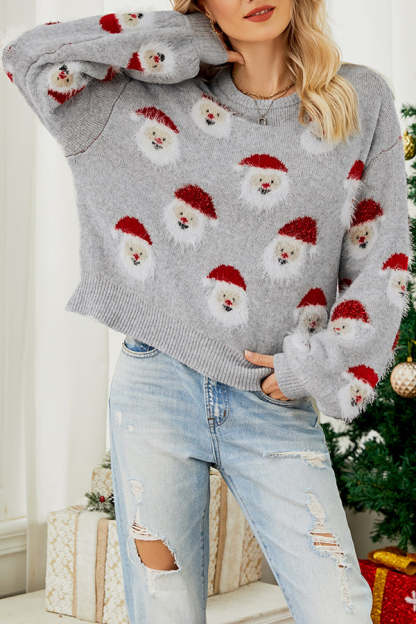 Christmas Print Crew Neck Long Sleeve Sweater-consonak