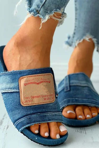 Denim Open Toe Slippers-consonak