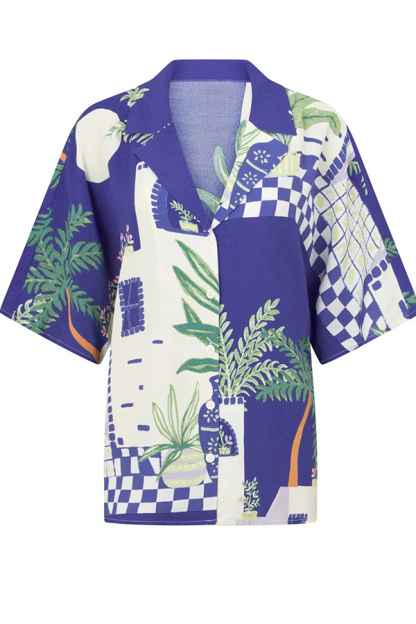 Balmy Summer Nights Unique Print Loose Shirt and Elastic Waist Wrap Lace-up Skirt Set-consonak