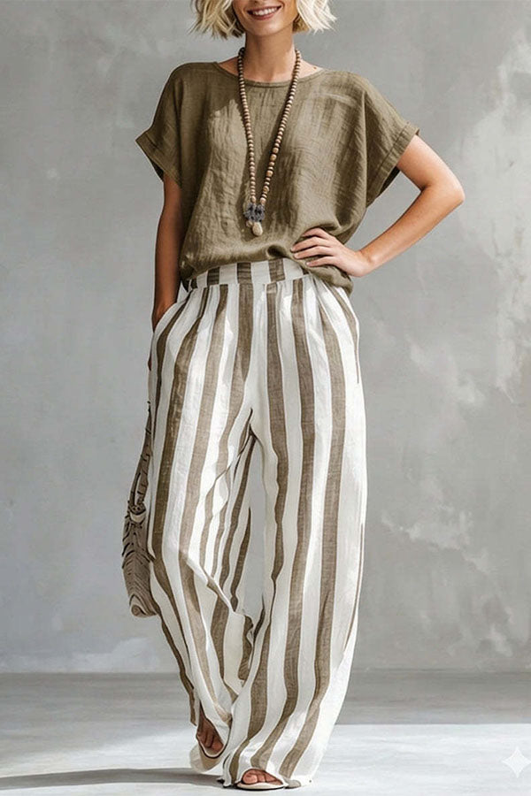 Capri Stripe Two-Piece Linen Top & Pants Se-Consonak