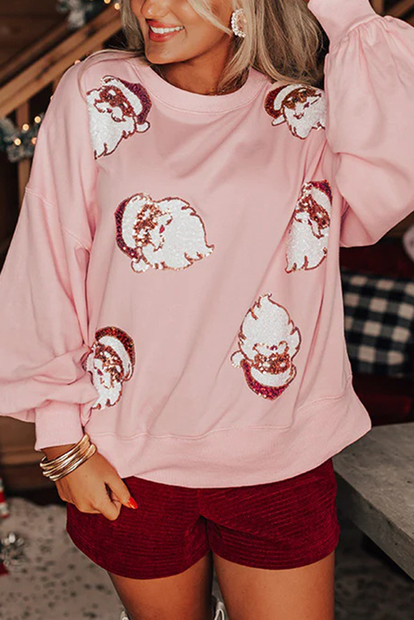 Christmas Claus Sequined Casual Loose Sweatshirt | Consonak
