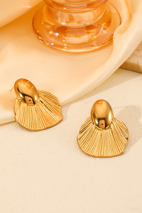 Fashion Stainless Steel Gold-plated Ginkgo Leaf Earrings-consonak