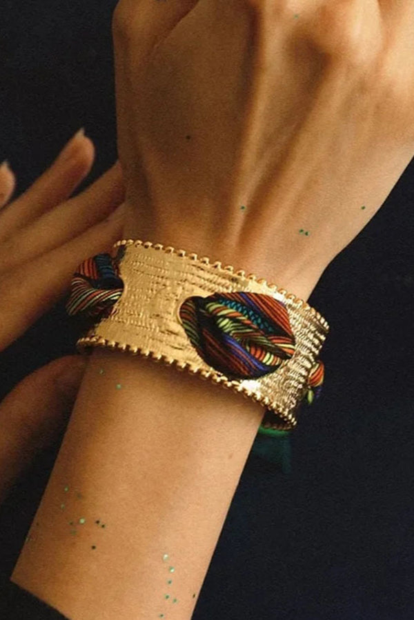 Matte Open Bracelet with Vintage Scarf-consonak