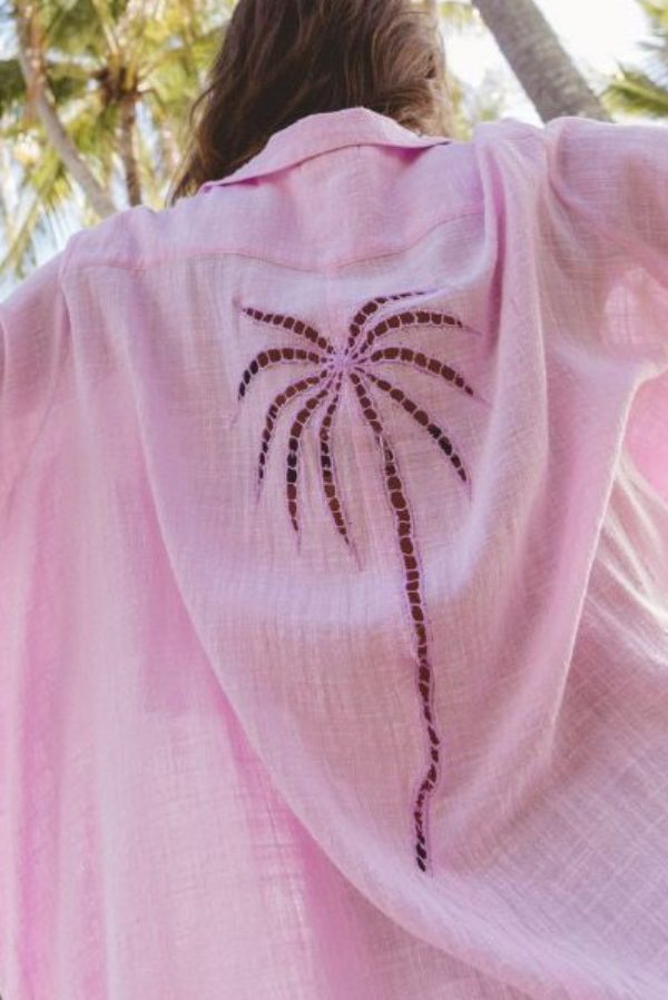 Solid Color Loose Long-sleeved Hollowed-out Long Cover-up Shirt-consonak