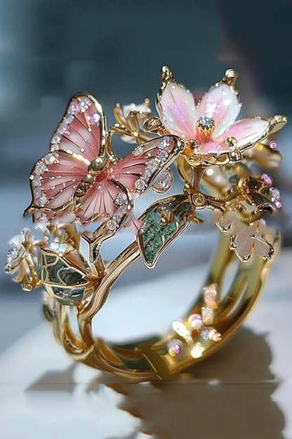Colorful Butterfly and Flower Decoration Open Ring-consonak