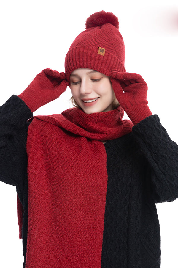 Autumn and Winter Warm Hat Scarf Gloves Three-piece Set | Consonak