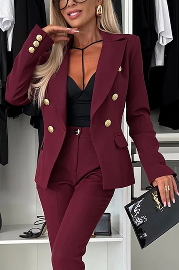 Feeling of Confidence Metal Button Long Sleeve Lapel Blazer-consonak