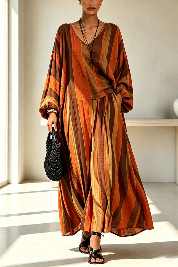 Vintage Striped Batwing Sleeve Long Set-Consonak