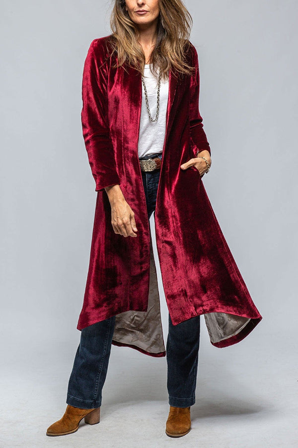 Vintage Velvet Long Loose Pocket Slit Coat-consonak