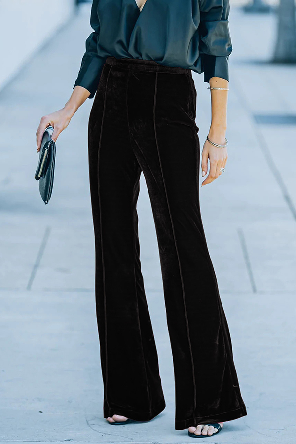 Claudia Velvet High Rise Elastic Waist Flare Stretch Pants-consonak