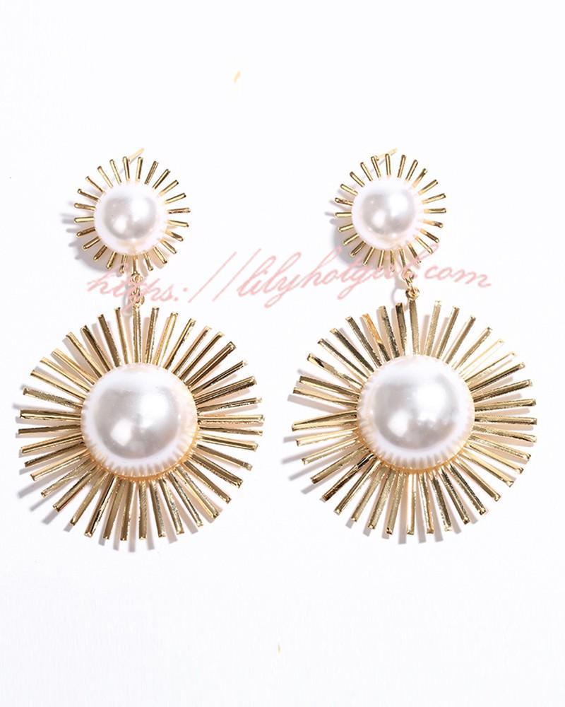 Beaded Double Geometric Pattern Drop Earrings-consonak