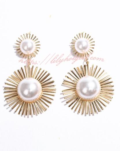 Beaded Double Geometric Pattern Drop Earrings-consonak