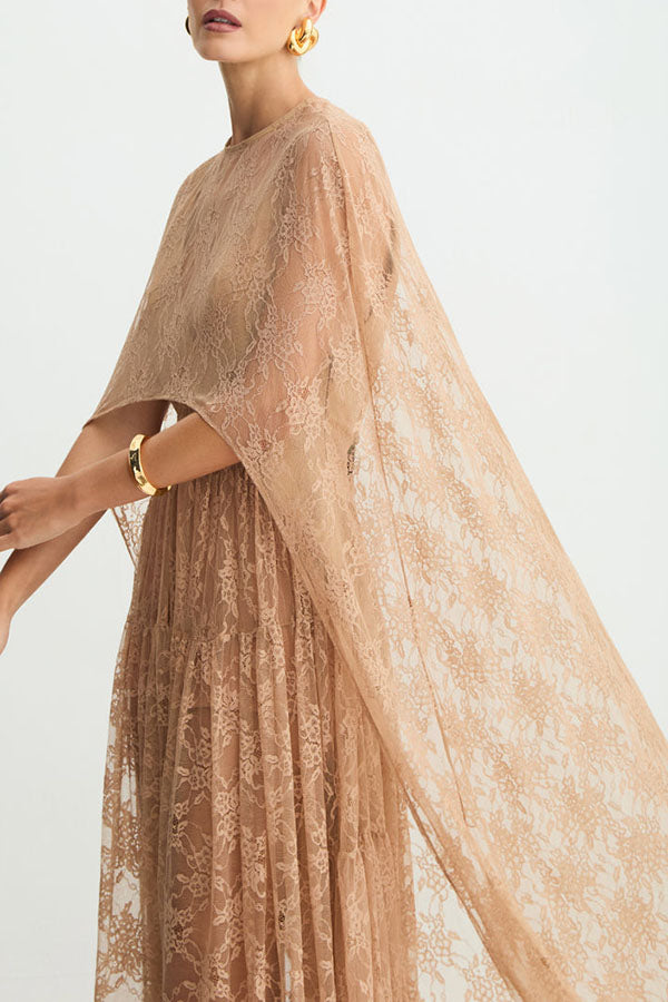 Carissa Floral Lace High Low Maxi Cape-consonak