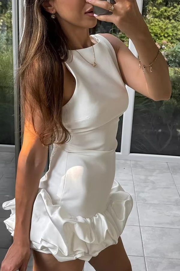 Born To Party Satin Patchwork Cloud Shape Wide Neck Mini Dress-consonak