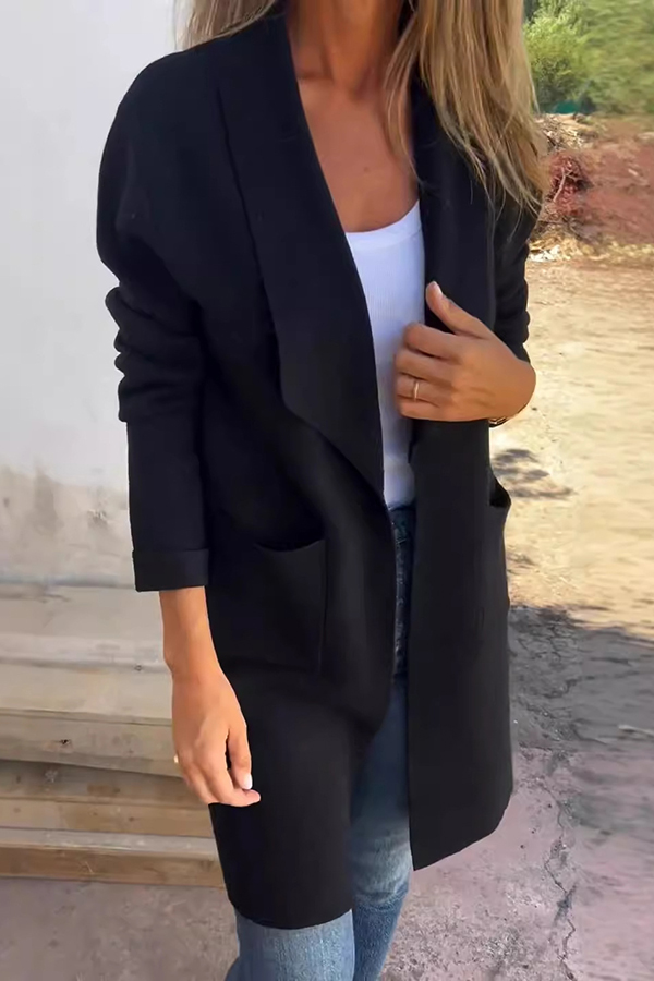 Warmth on Stylish Lapel Mid-length Pocket Knit Cardigan Coat-consonak