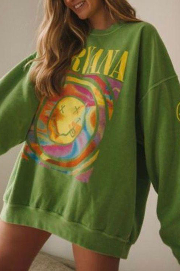 Emoji Print Pullover Long Sleeve Sweatshirt-consonak