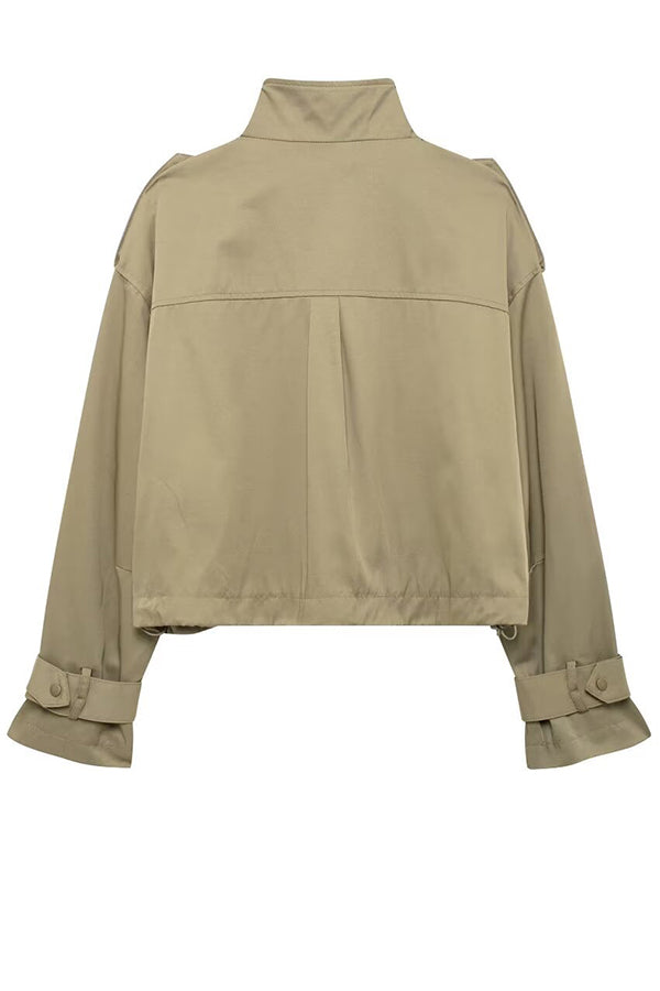 Classic Charm Strap Details Pocketed Cargo Style Zipper Loose Jacket-consonak