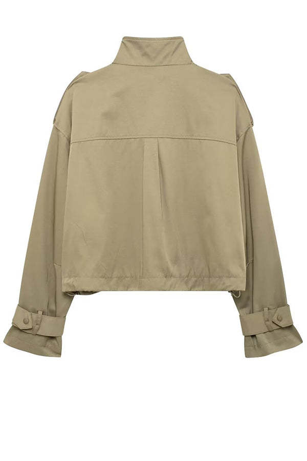 Classic Charm Strap Details Pocketed Cargo Style Zipper Loose Jacket-consonak