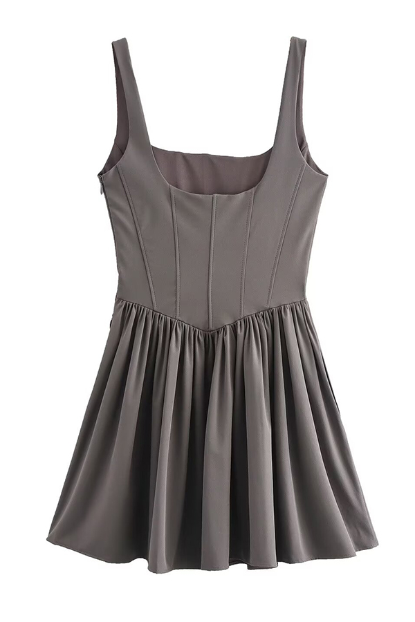 Solid Velvet Square Neck Slim Fit Mini Dress-consonak