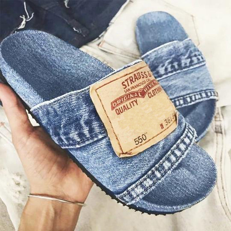Denim Open Toe Slippers-consonak