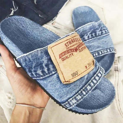 Denim Open Toe Slippers-consonak
