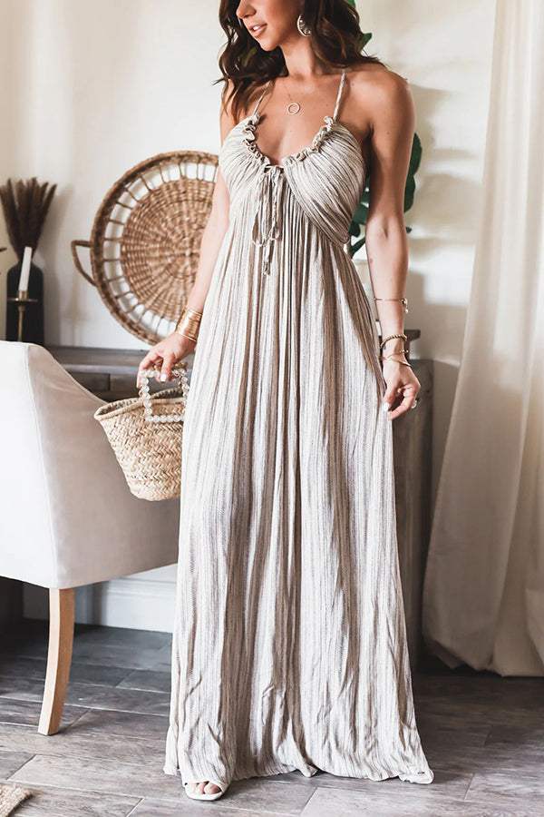 Deep Sea Printed Halter Back Tie-up Light Weight Maxi Dress | Consonak