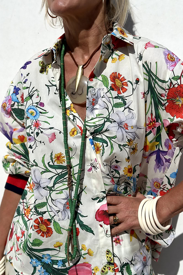 Fabulous Fiesta Satin Floral Unique Print Button Down Oversized Blouse-consonak