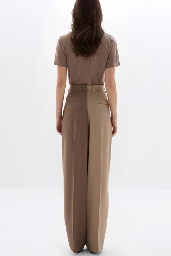 Girl Boss Avant-garde Contrast Colors Lapel Boyfriend Blazer and Pocketed Wide Leg Pants Set-Consonak