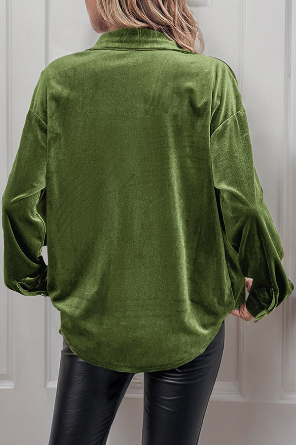 Solid Color Velvet Casual Lapel Pocket Loose Shirt-consonak