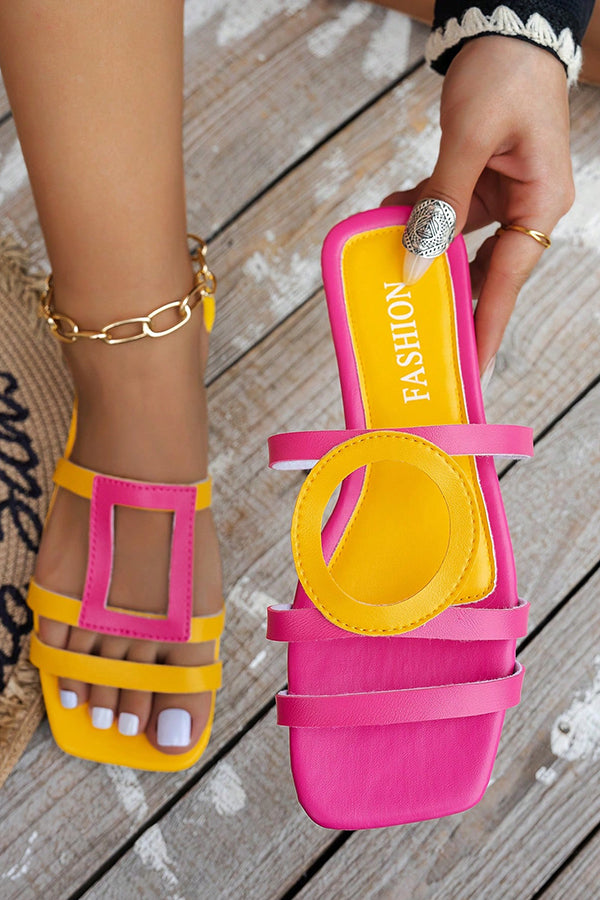 Fashionable and Casual Color-blocked Simple Flat Sandals-consonak