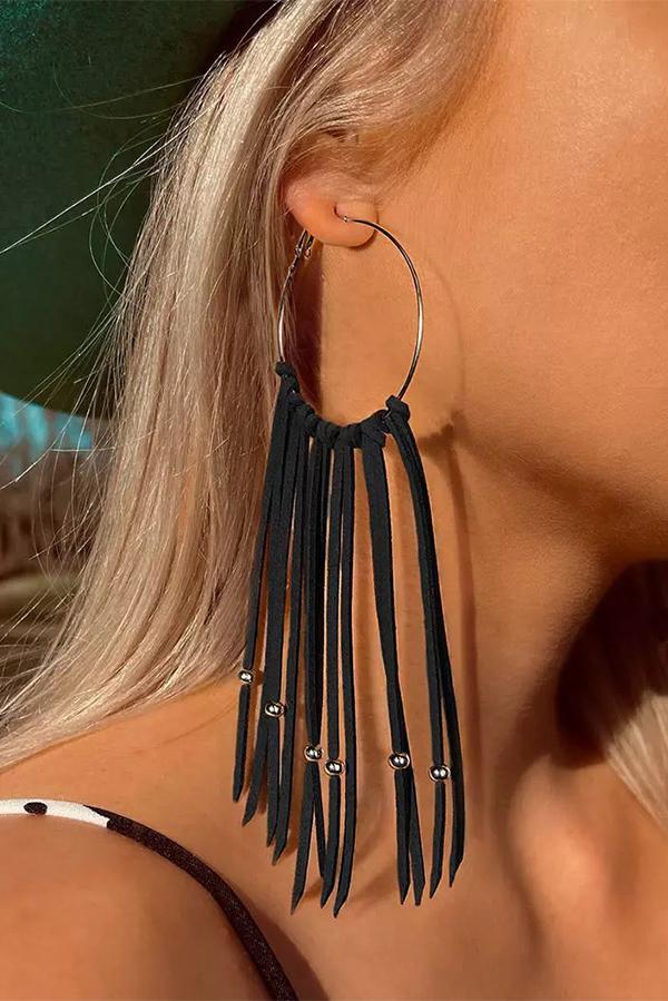 Hand-woven tasseled leather bohemian earrings-consonak