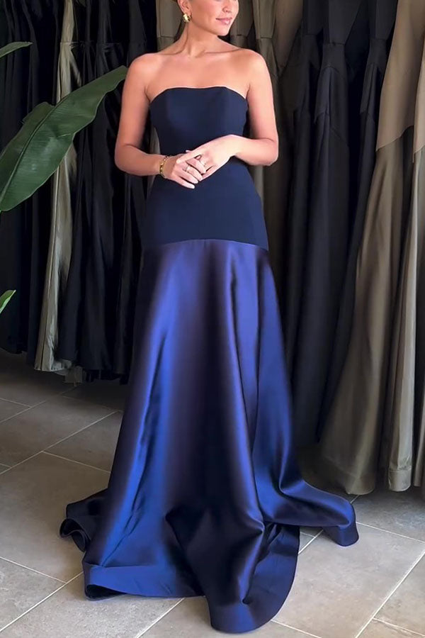 Timeless Elegance Satin Patchwork Strapless Flare Gown Maxi Dress | Consonak