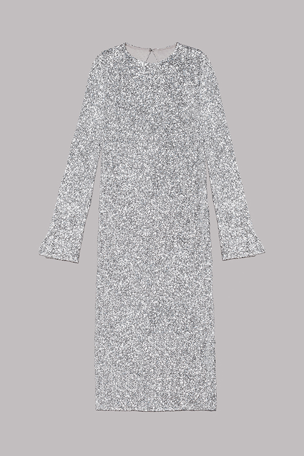 Ignite Sparkly Nights Sequin Extra Long Sleeve Open Back Loose Midi Dress-consonak