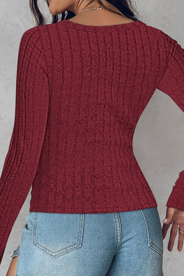 Solid Color Slim Long Sleeve Round Neck Thermal Top-consonak