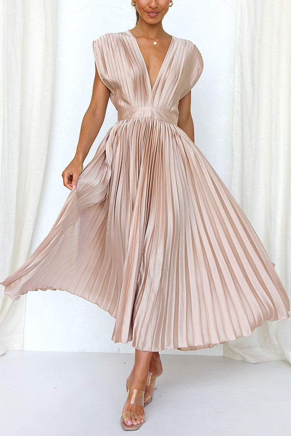 Hello Gorgeous Satin Pleated Party Midi Dress-consonak