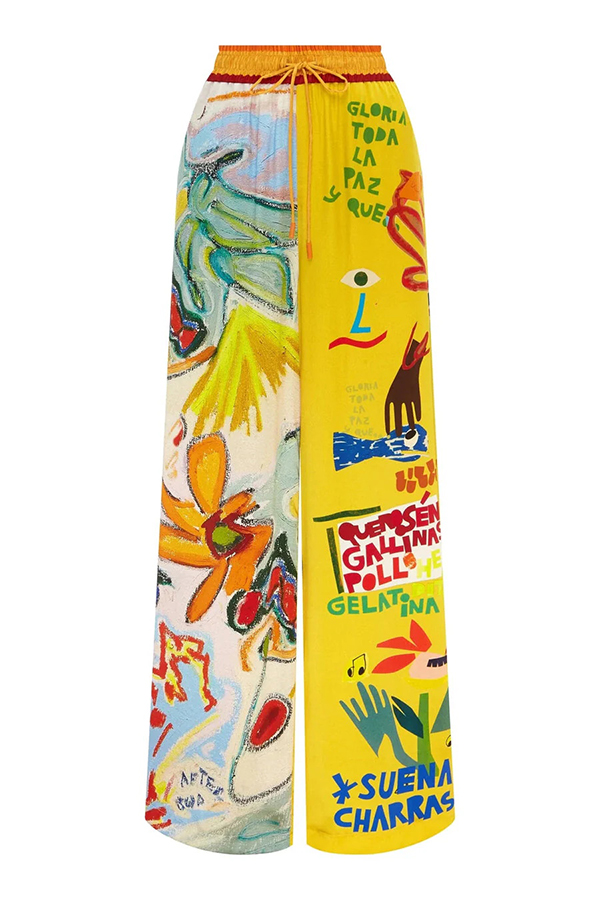 Raina Satin Unique Print Short-sleeved Loose Shirt and Elastic Waist Pocket Pants Set-consonak