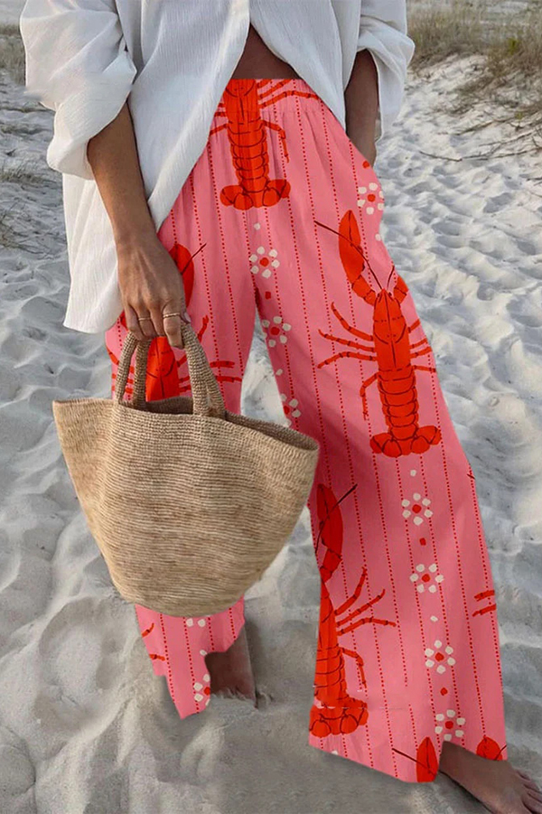 Unique Marine Print Elastic Waist Loose Pocket Pants-consonak